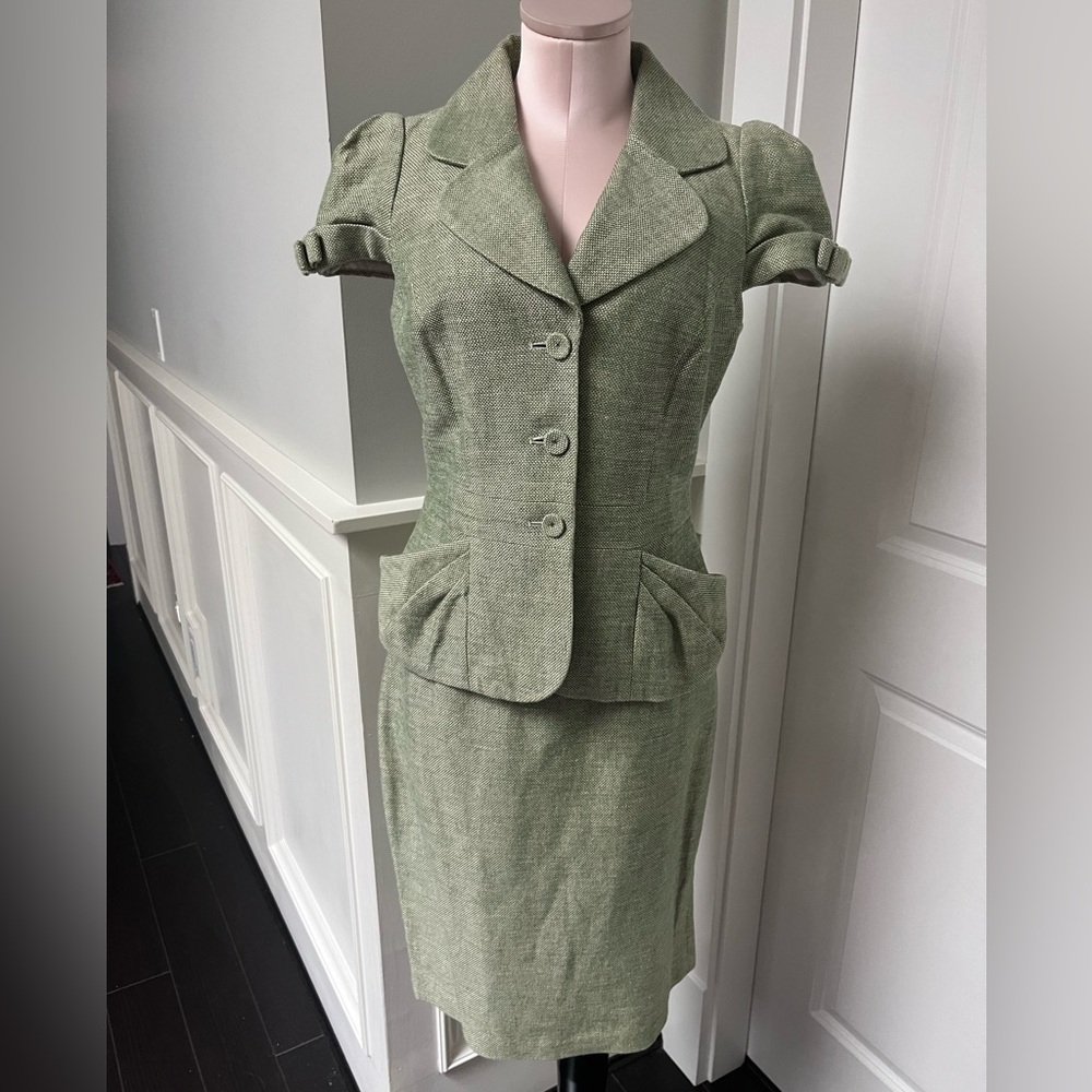 Sandra Angelozzi Chic Olive Women's Pencil Skirt Suit S/M NWOT